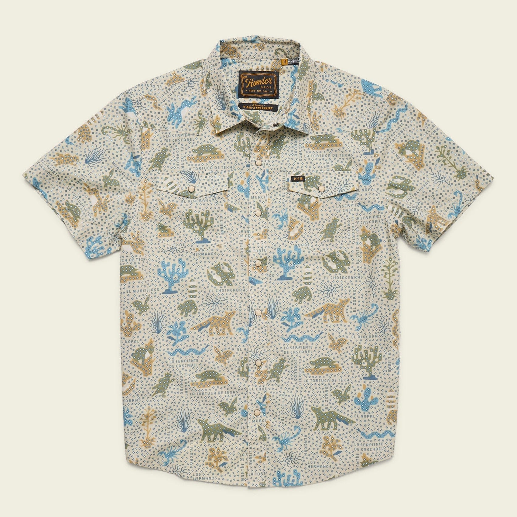 Roper's Clothing print cotton pearl snap shirt in Ecosistema: Sand, front view
