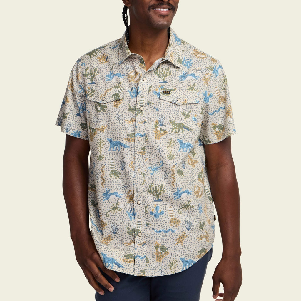 Roper's Clothing print cotton pearl snap shirt in Ecosistema: Sand, cuff and sleeve detail