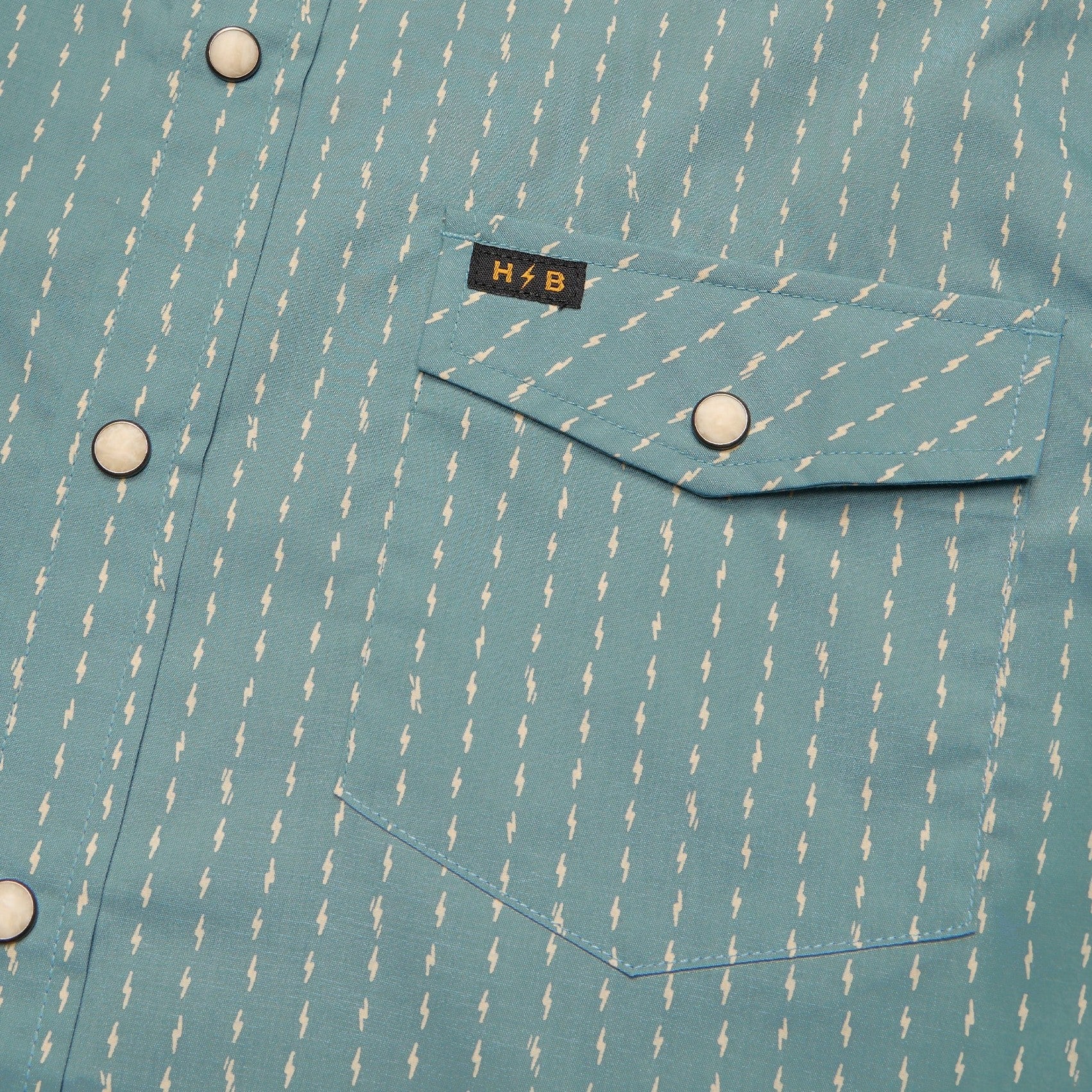 Roper's Clothing print cotton pearl snap shirt in Power Lines: Smoke Blue, worn on model