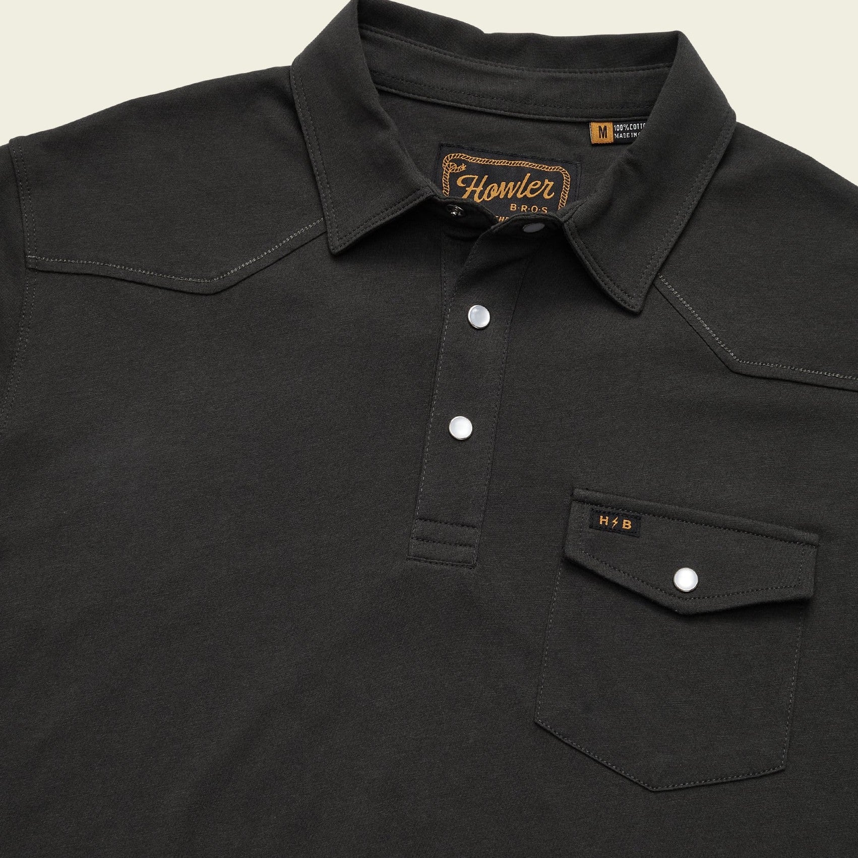Roper's Clothing solid cotton western polo in Antique Black, worn on model