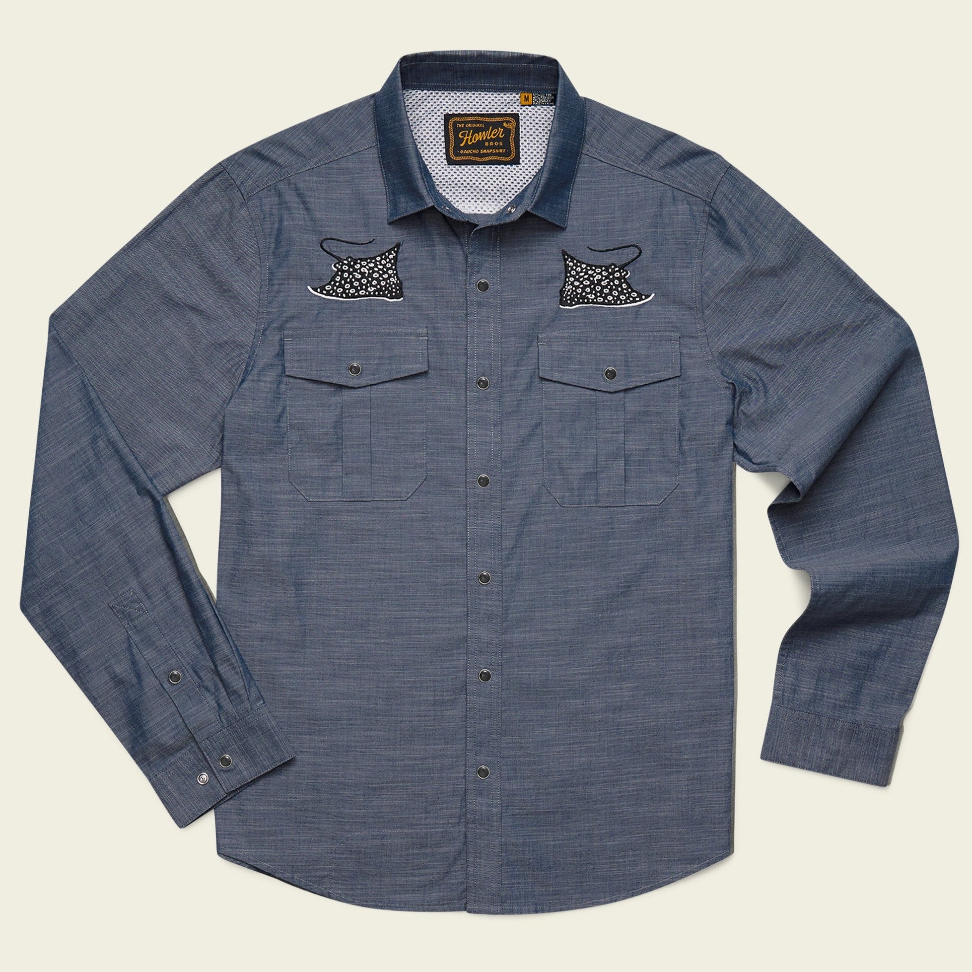 Roper's Clothing print performance knit western snap shirt in Patrolling Rays, front view
