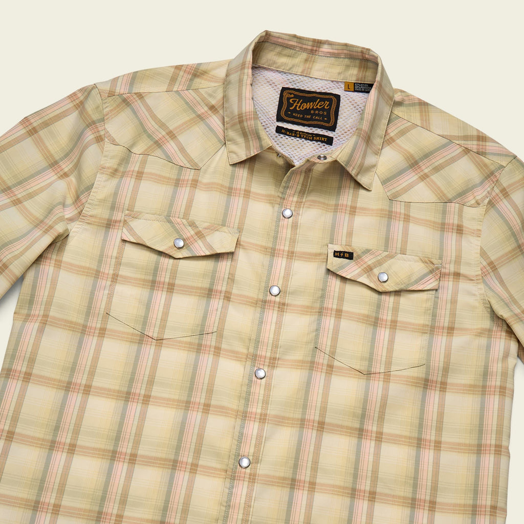 Roper's Clothing plaid performance snap shirt in Isley Plaid: Hemp, placket and yoke detail