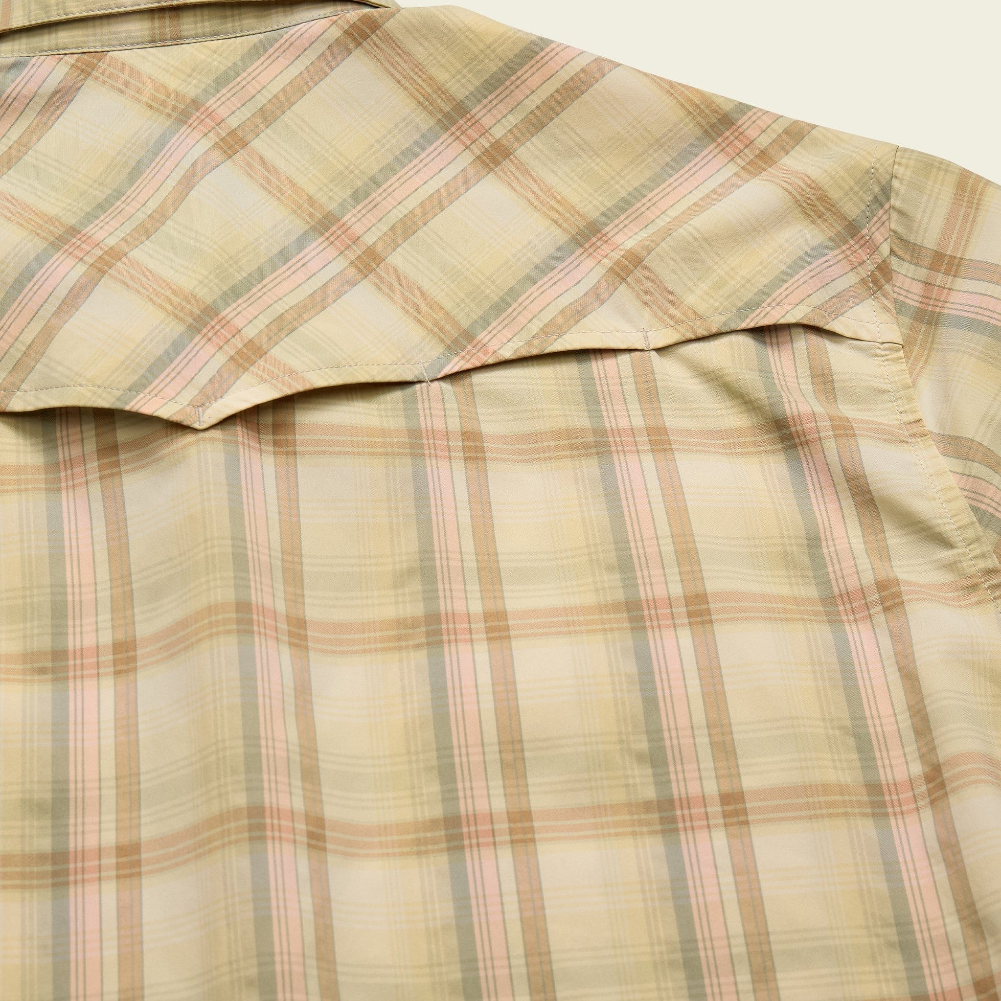 Roper's Clothing plaid performance snap shirt in Isley Plaid: Hemp, collar detail