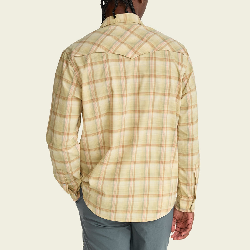 Roper's Clothing plaid performance snap shirt in Isley Plaid: Hemp, worn on model