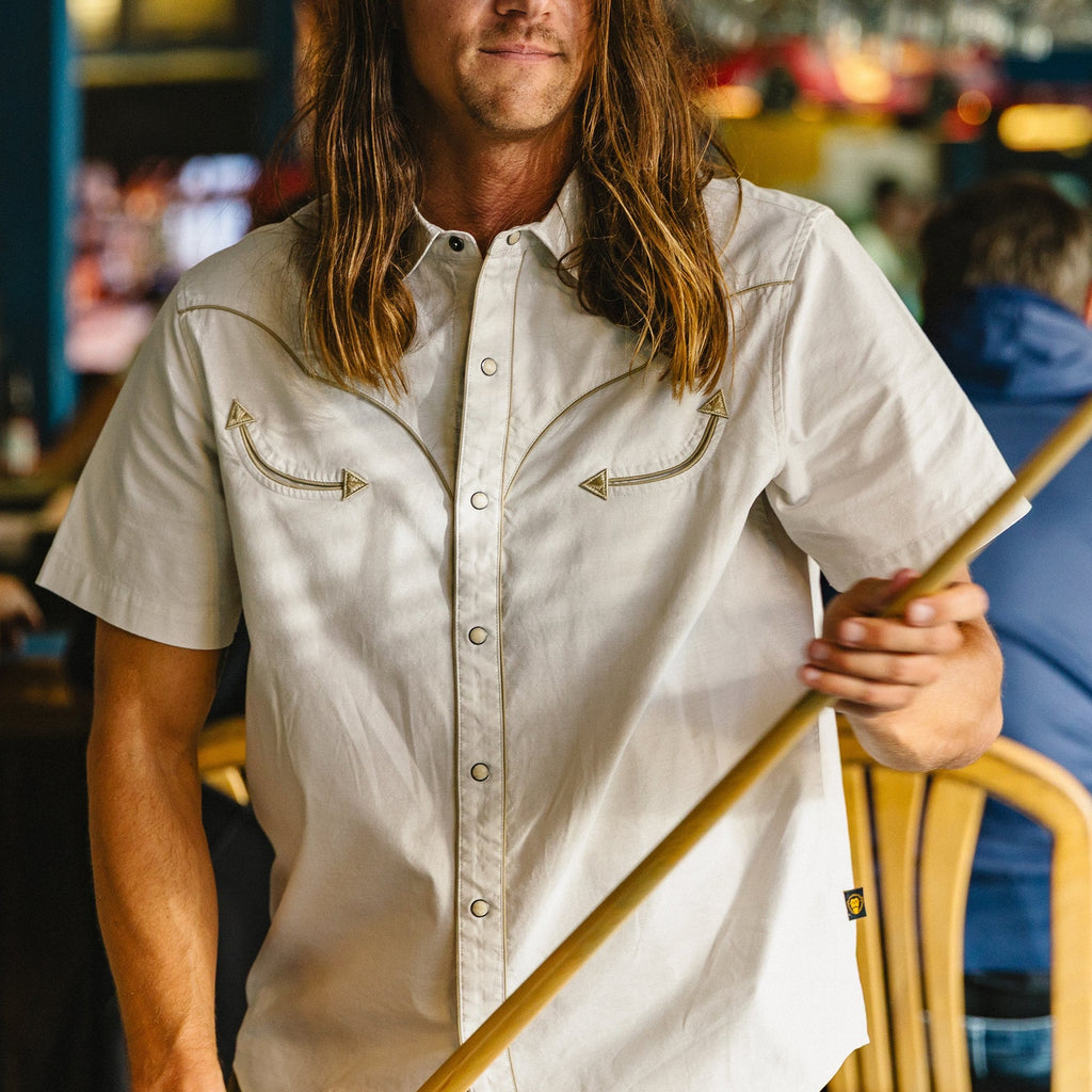Roper's Clothing solid cotton western snap shirt in Sand, back view