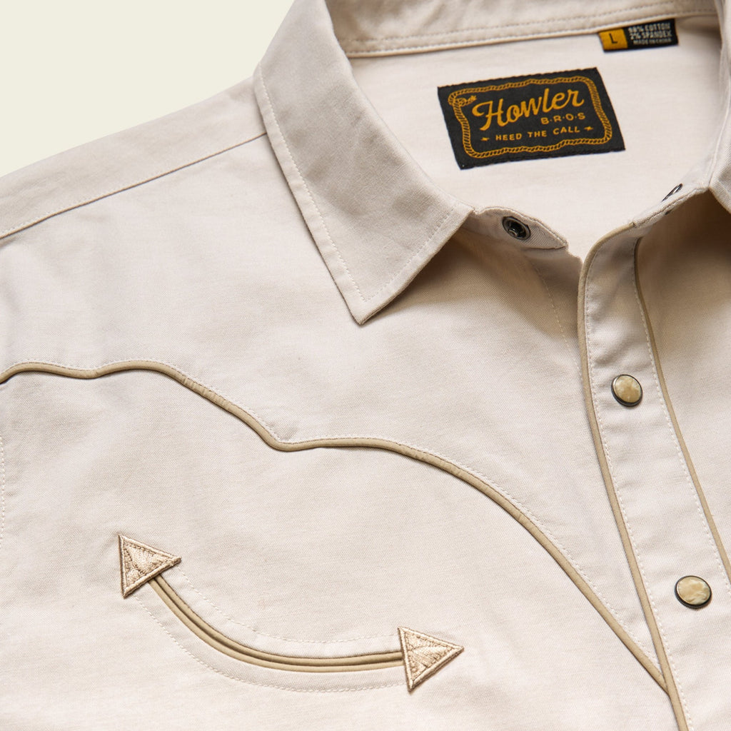 Roper's Clothing solid cotton western snap shirt in Sand, fabric close-up