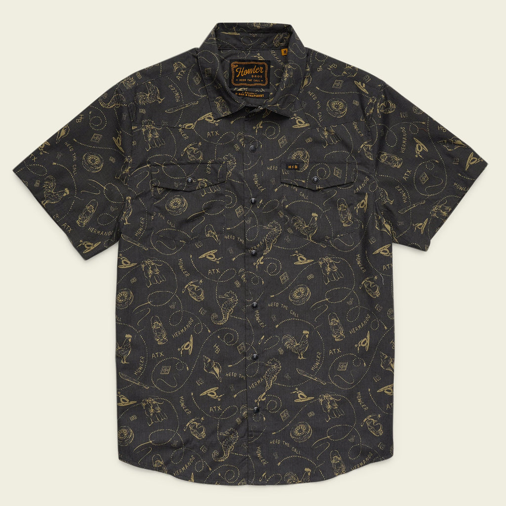 Roper's Clothing print cotton pearl snap shirt in Sea Rodeo: Antique Black, front view
