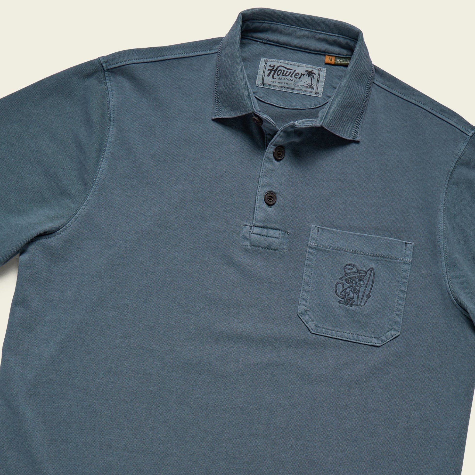 Roper's Clothing solid cotton polo in Dark Slate, placket and yoke detail