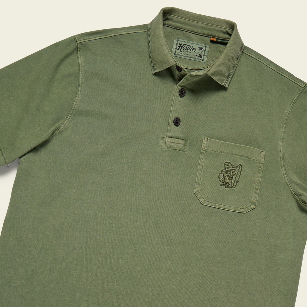 Roper's Clothing solid cotton polo in Jungle, placket and yoke detail
