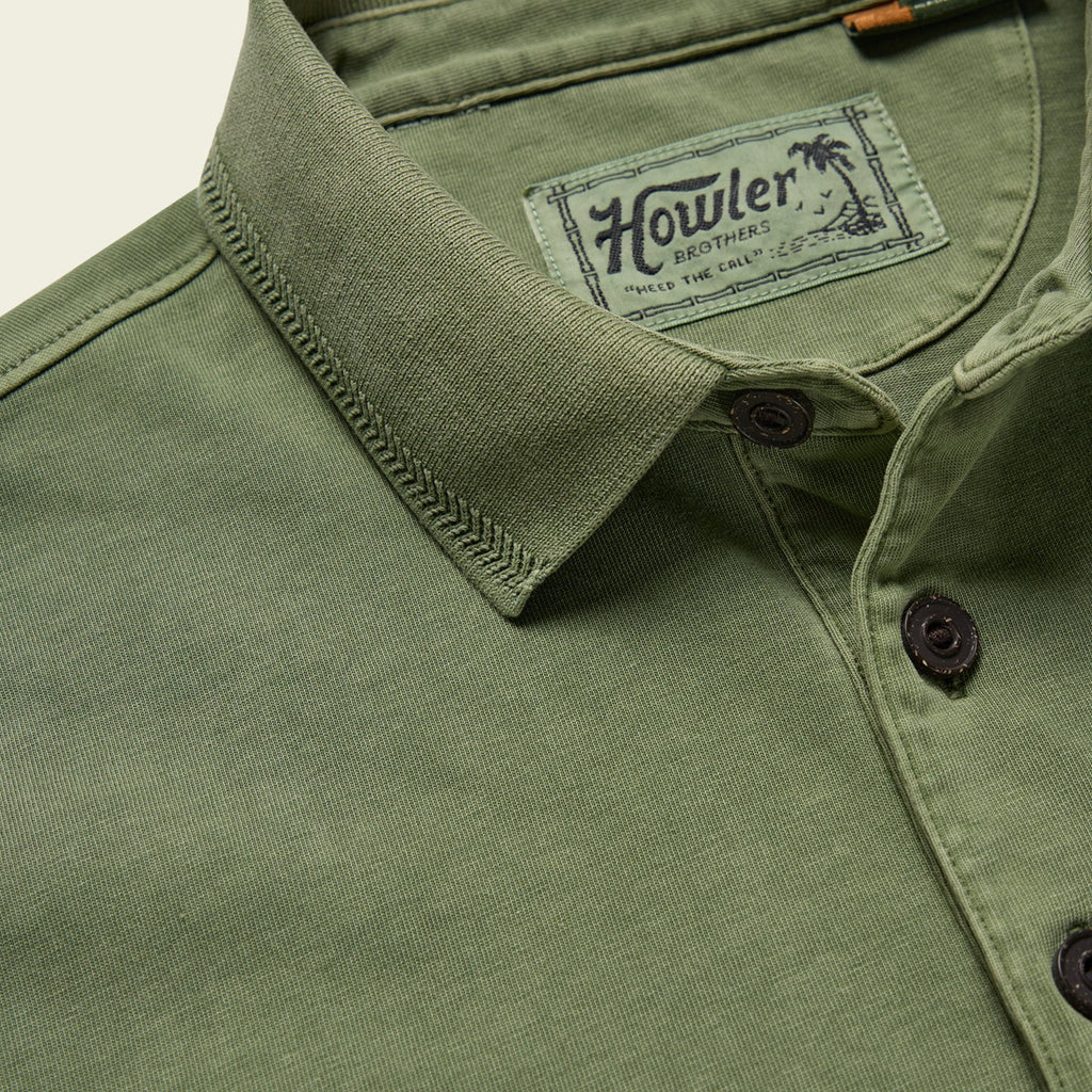 Roper's Clothing solid cotton polo in Jungle, collar detail