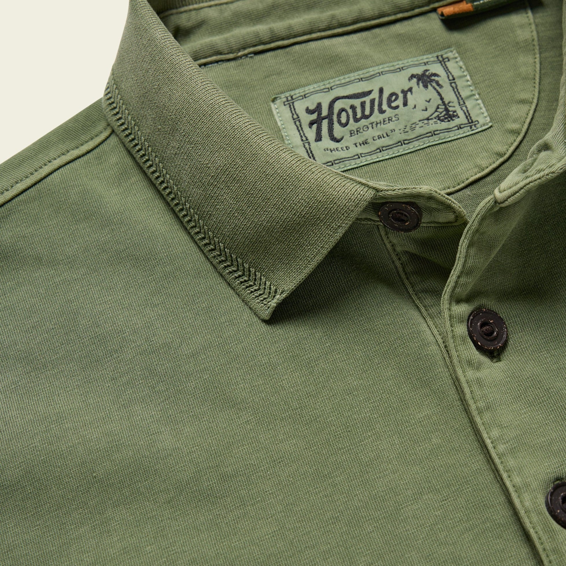 Roper's Clothing solid cotton polo in Jungle, collar detail