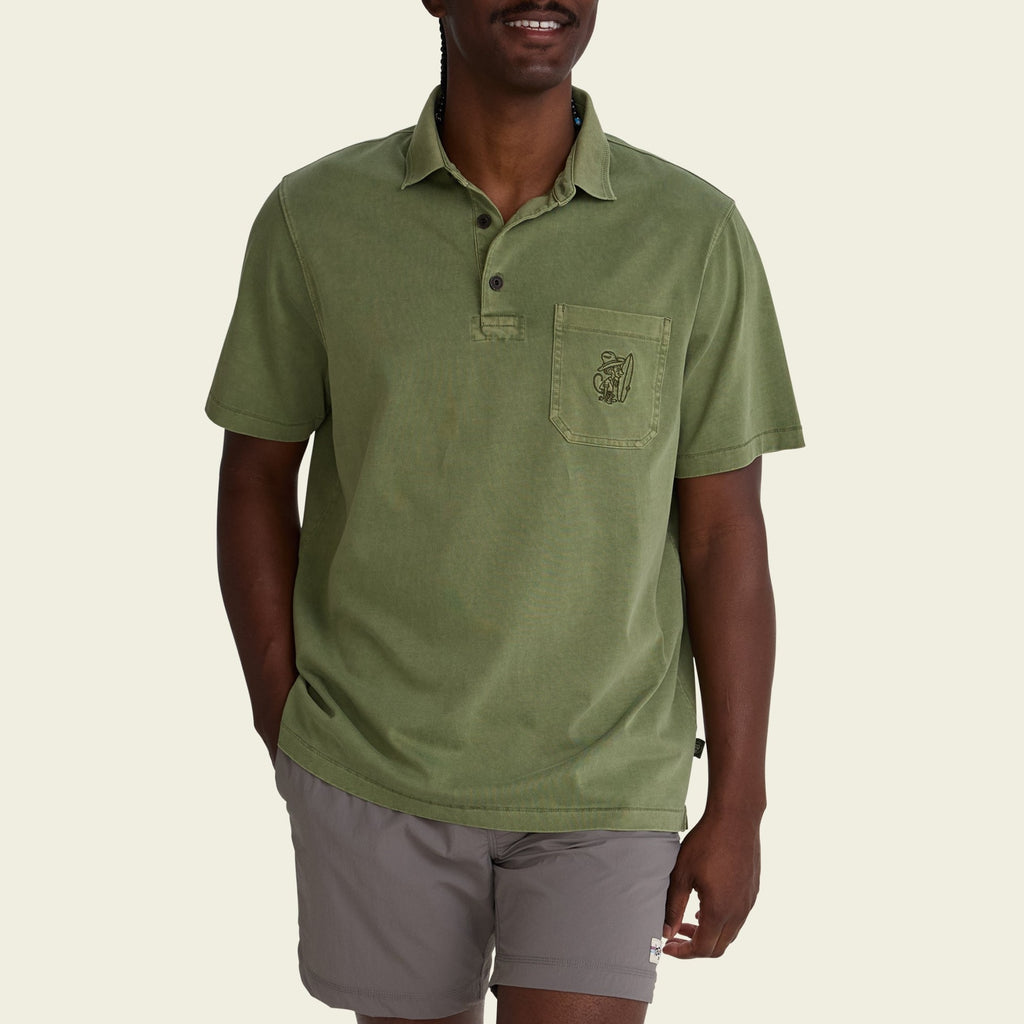 Roper's Clothing solid cotton polo in Jungle, cuff and sleeve detail