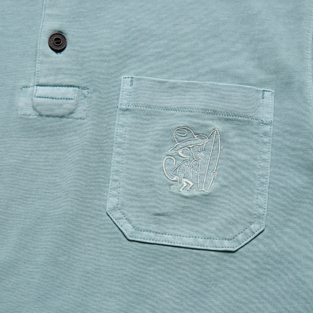 Roper's Clothing solid cotton polo in Riviera Blue, fabric close-up