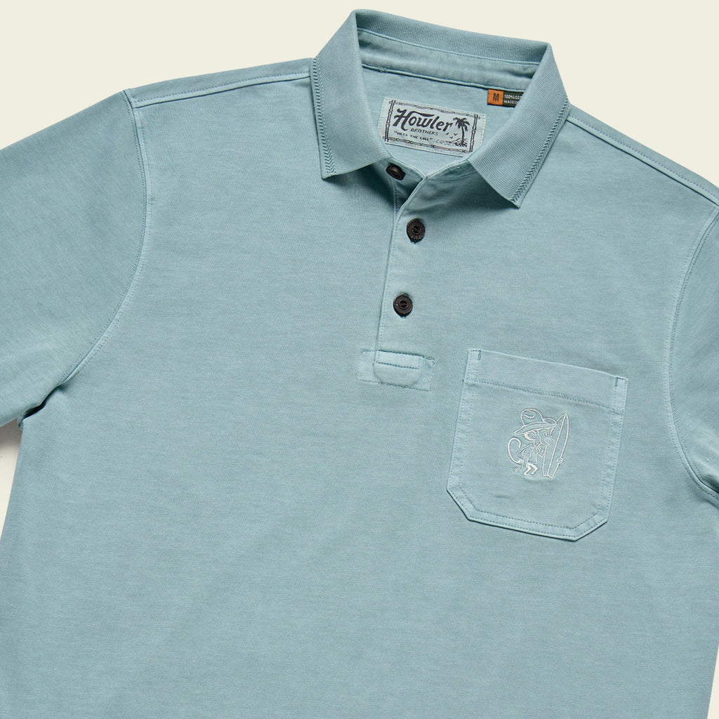 Roper's Clothing solid cotton polo in Riviera Blue, placket and yoke detail