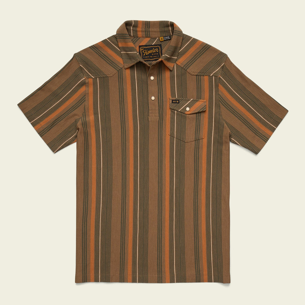 Roper's Clothing stripe cotton western polo in Old Bill Stripe: Otter, front view