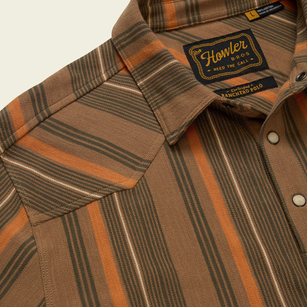 Roper's Clothing stripe cotton western polo in Old Bill Stripe: Otter, chest pocket detail