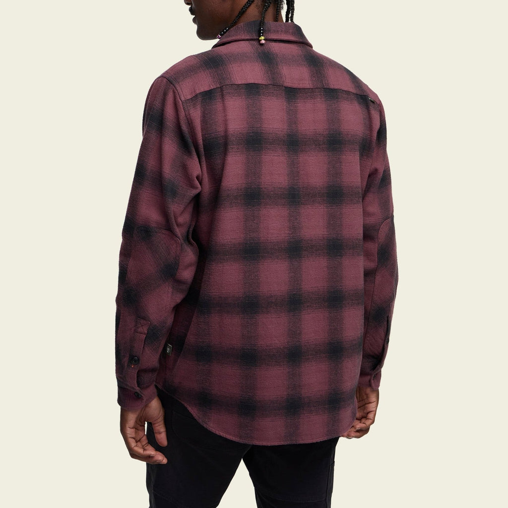 Roper's Clothing plaid flannel shirt in Emmett Plaid: Plum Wine, fabric close-up