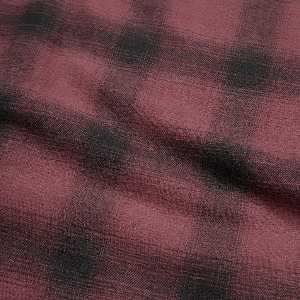 Roper's Clothing plaid flannel shirt in Emmett Plaid: Plum Wine, collar detail