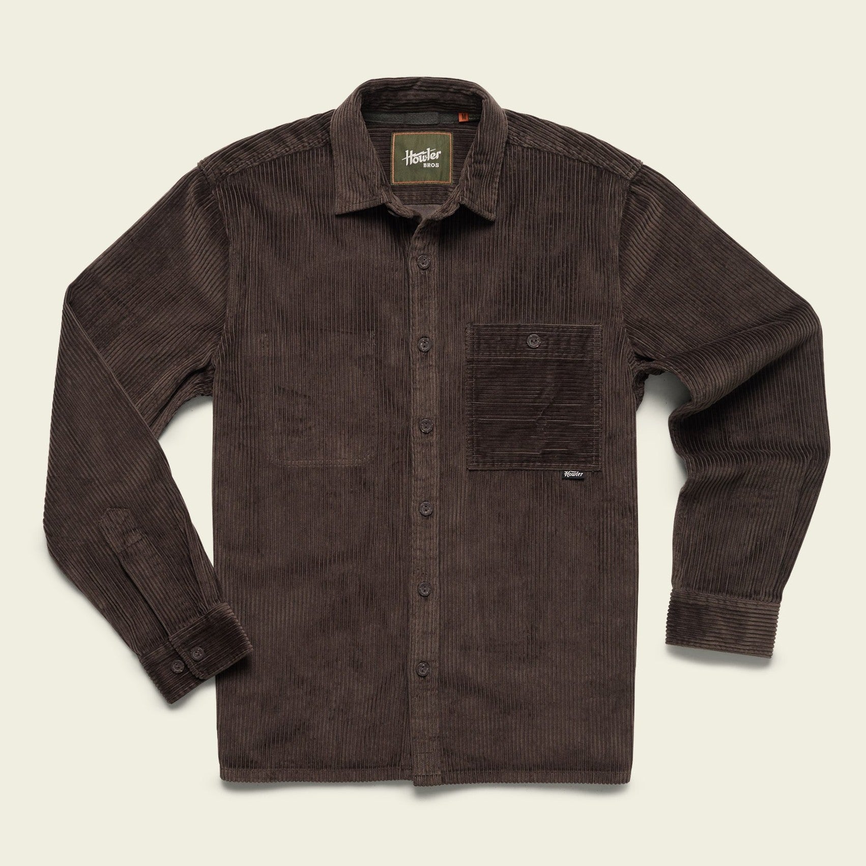 Roper's Clothing solid corduroy overshirt in Cocoa, front view
