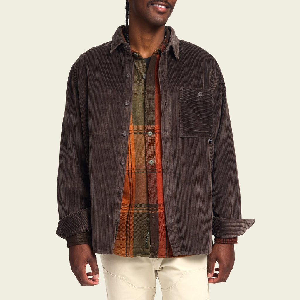 Roper's Clothing solid corduroy overshirt in Cocoa, cuff and sleeve detail