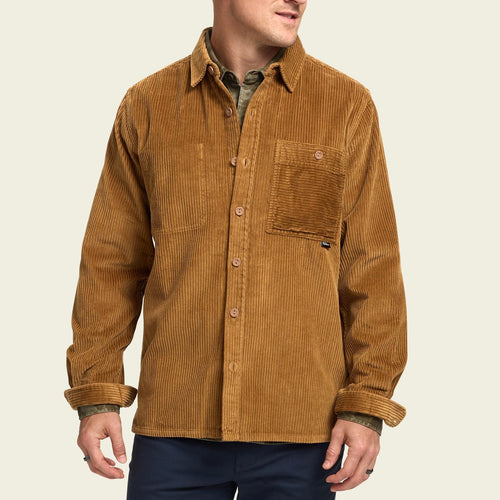 Roper's Clothing solid corduroy overshirt in Duck Brown, cuff and sleeve detail