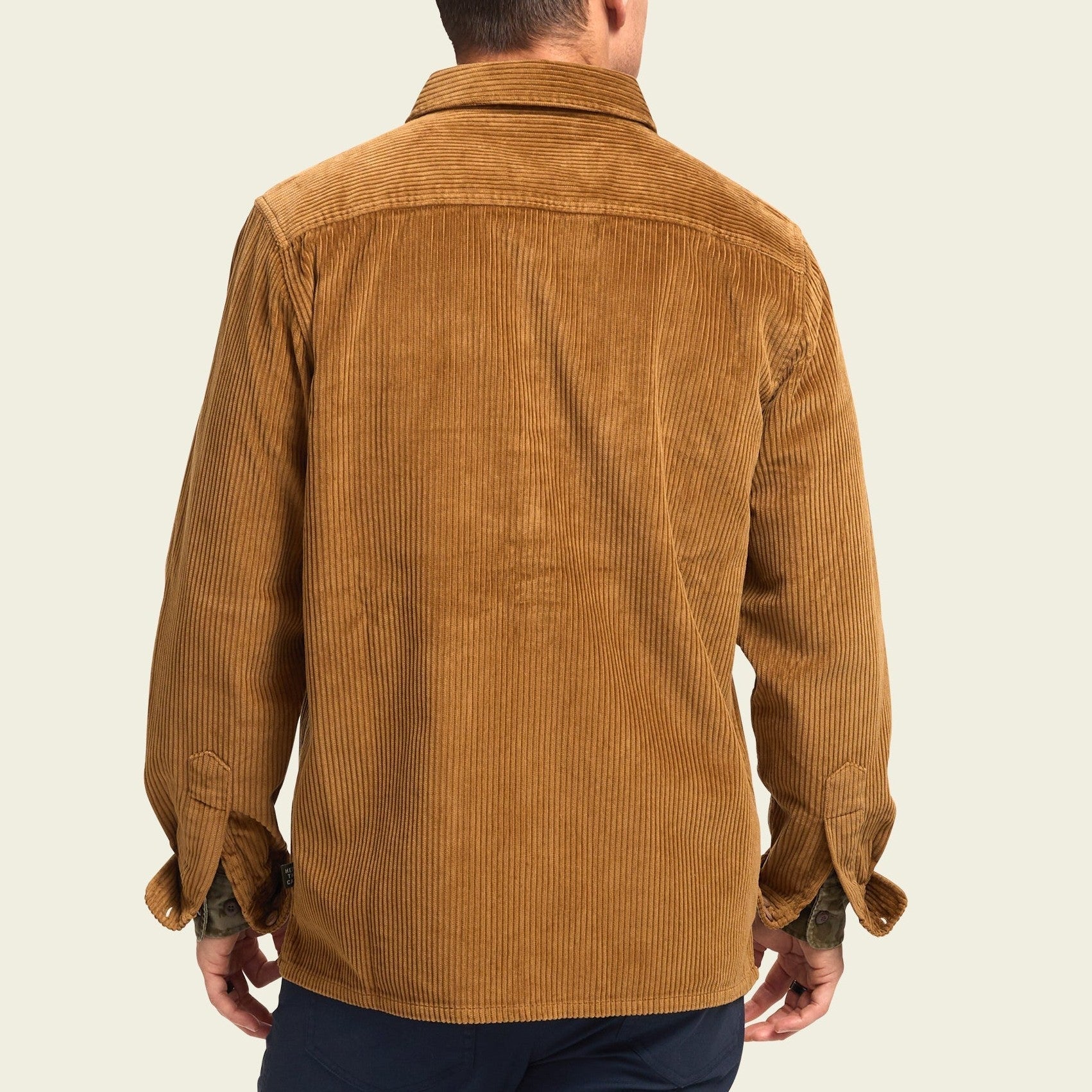 Roper's Clothing solid corduroy overshirt in Duck Brown, fabric close-up