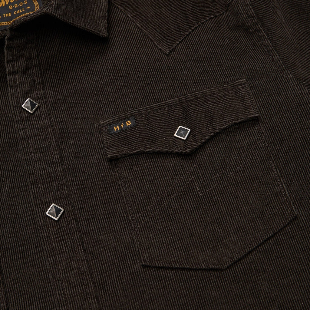 Roper's Clothing solid corduroy snap shirt in Antique Black, cuff and sleeve detail