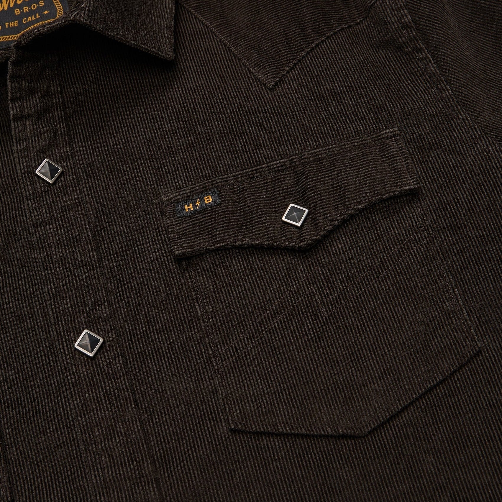 Roper's Clothing solid corduroy snap shirt in Antique Black, cuff and sleeve detail