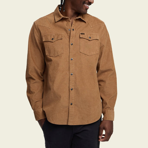 Roper's Clothing solid corduroy snap shirt in Duck Brown, cuff and sleeve detail