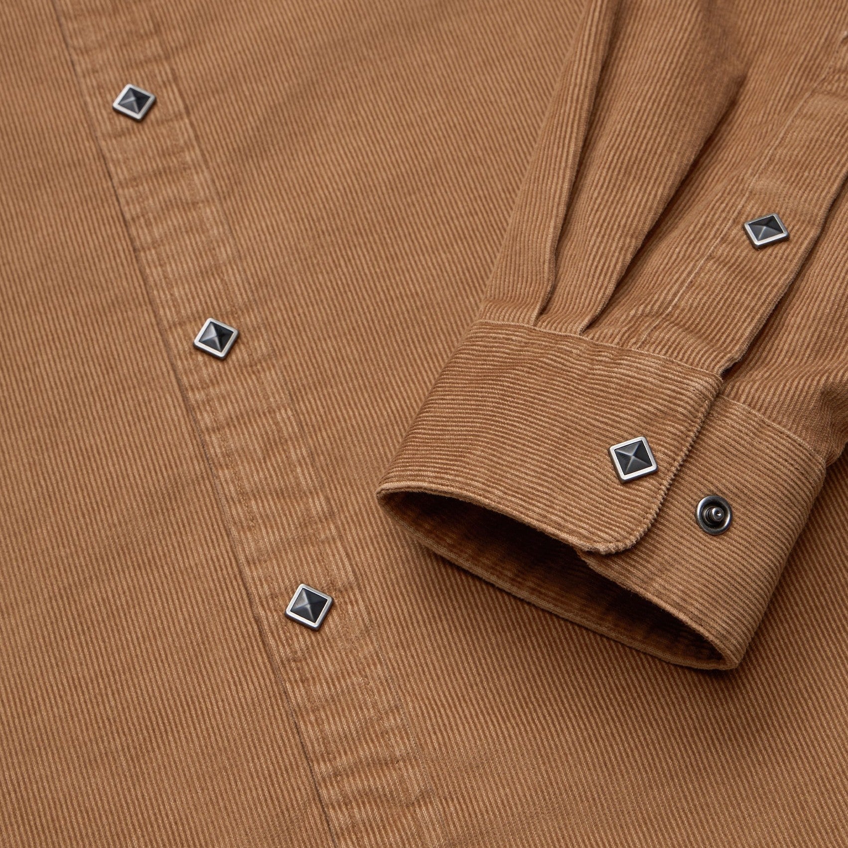 Roper's Clothing solid corduroy snap shirt in Duck Brown, worn on model