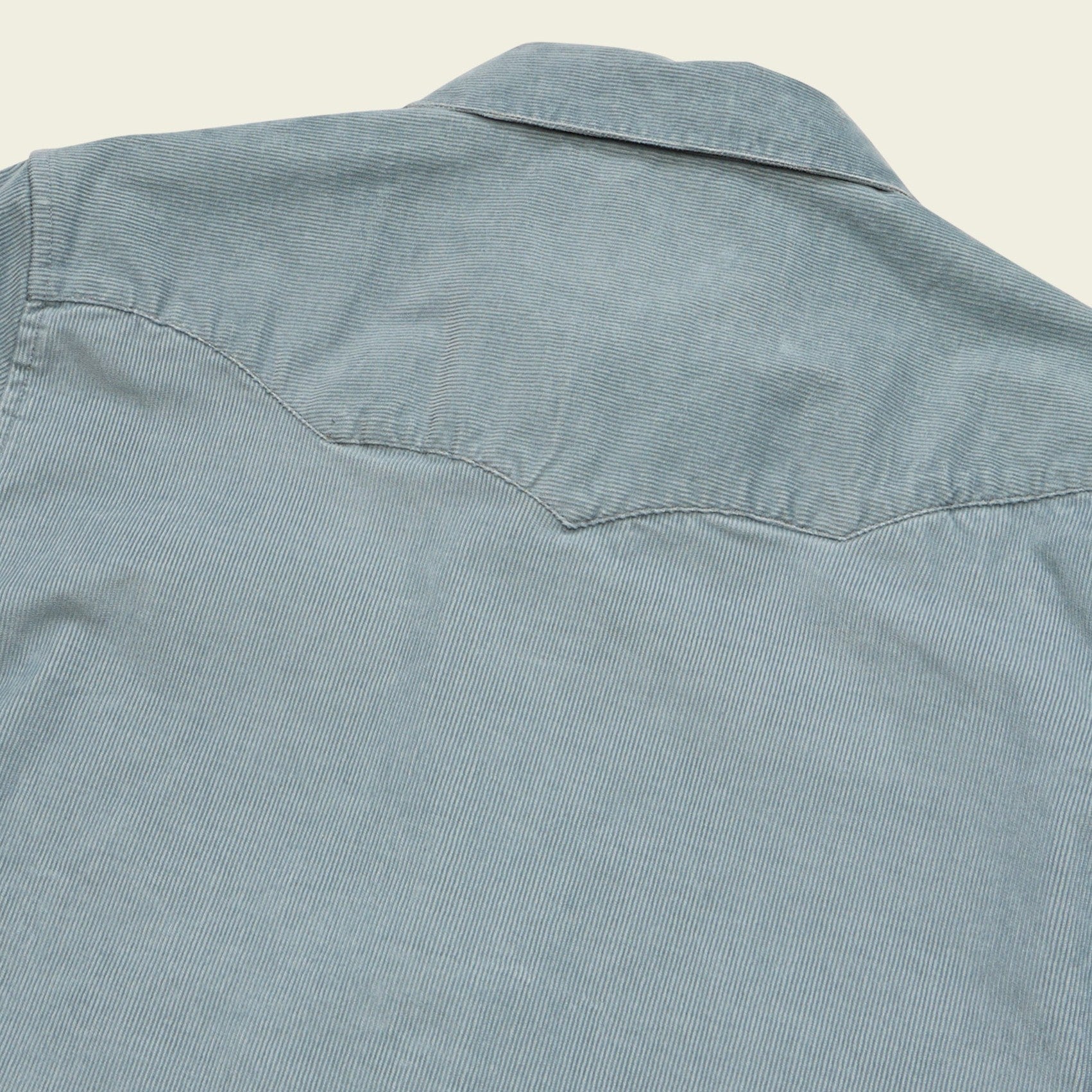Roper's Clothing solid corduroy snap shirt in Iron Blue, collar detail