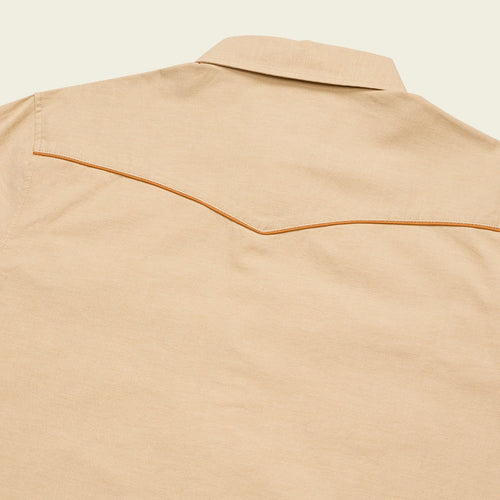 print cotton pearl snap shirt in El Sol: Gold, worn on model