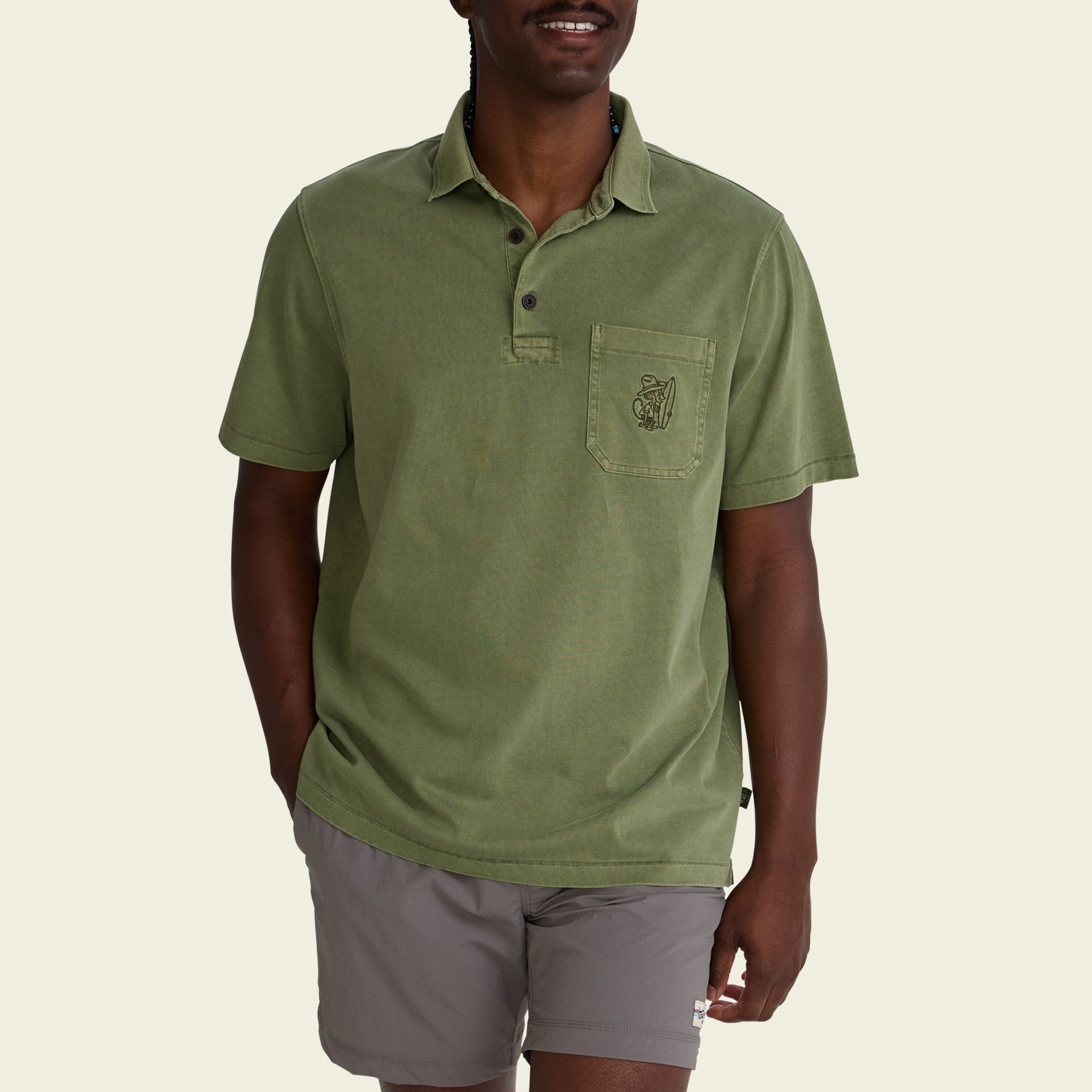 Roper's Clothing solid cotton polo in Jungle, cuff and sleeve detail