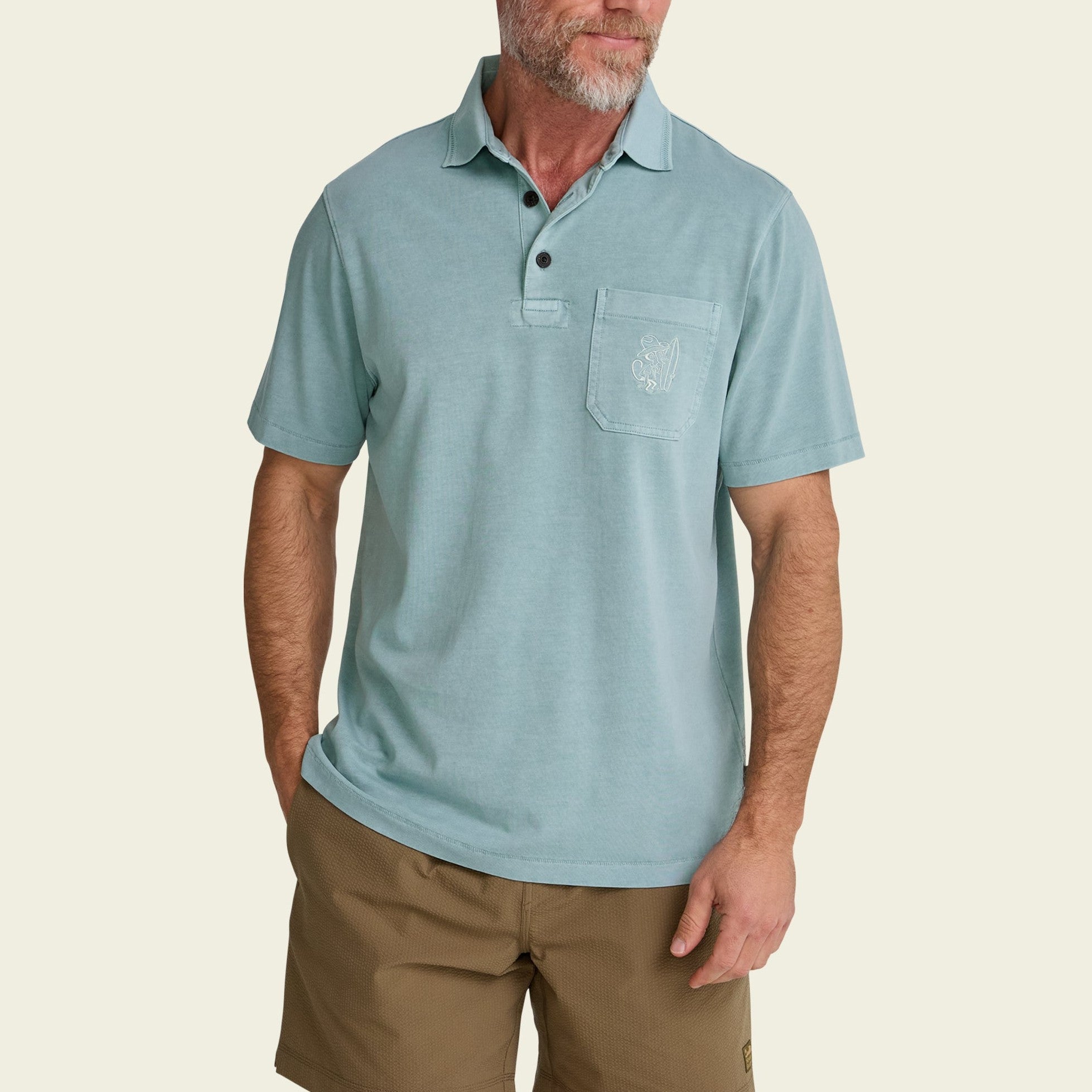 Roper's Clothing solid cotton polo in Riviera Blue, cuff and sleeve detail