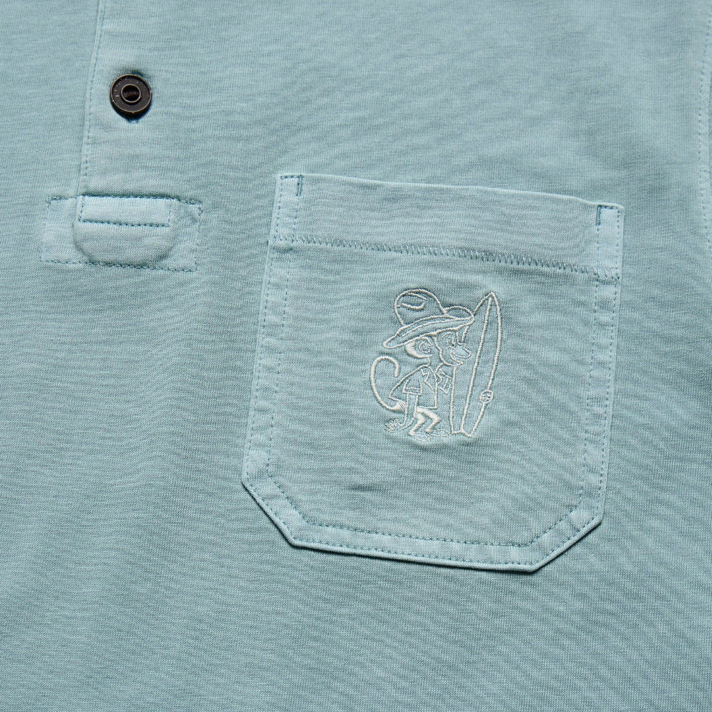 Roper's Clothing solid cotton polo in Riviera Blue, fabric close-up