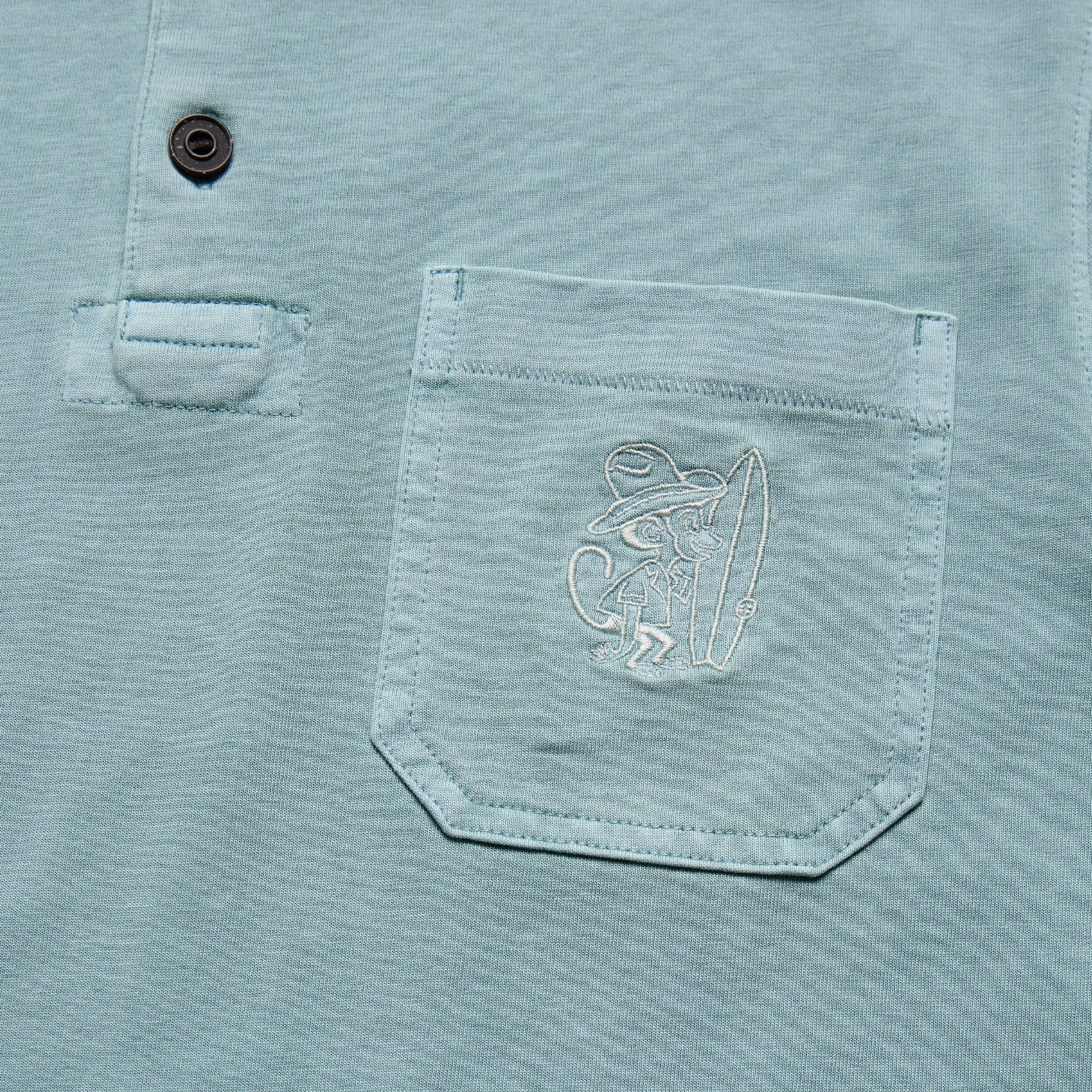 Roper's Clothing solid cotton polo in Riviera Blue, fabric close-up