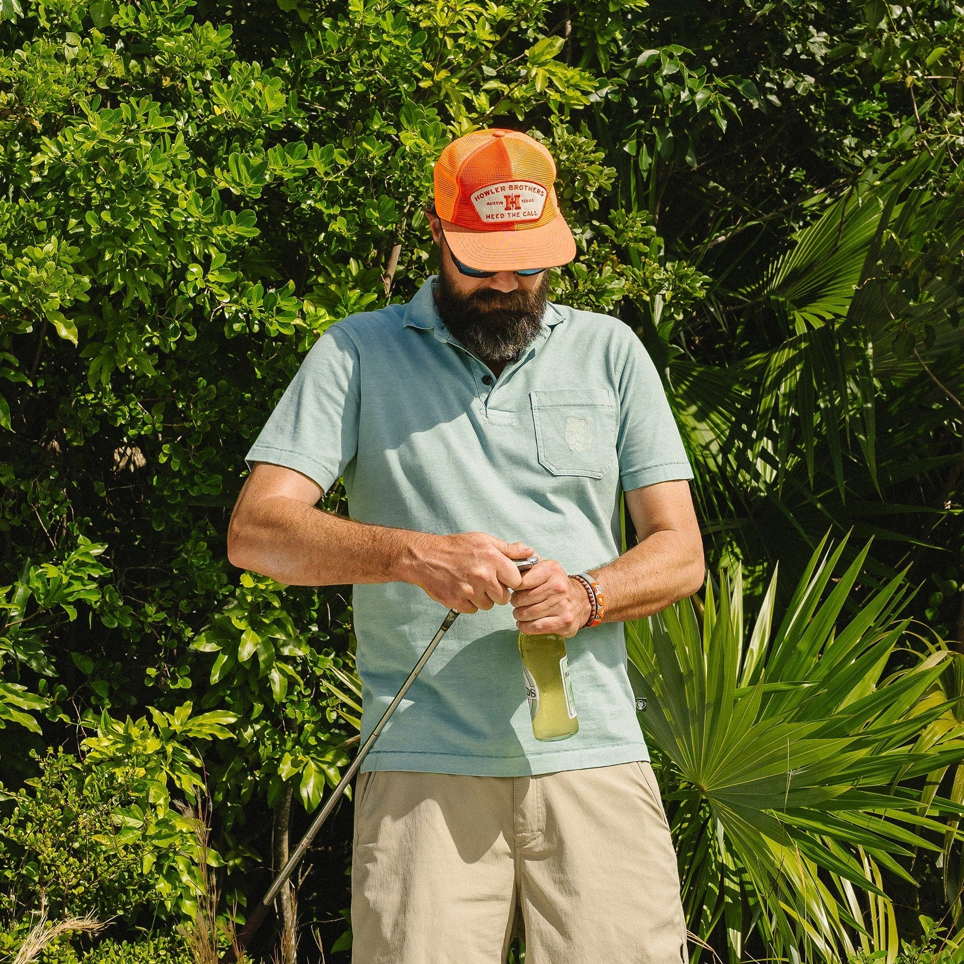 Roper's Clothing solid cotton polo in Riviera Blue, collar detail