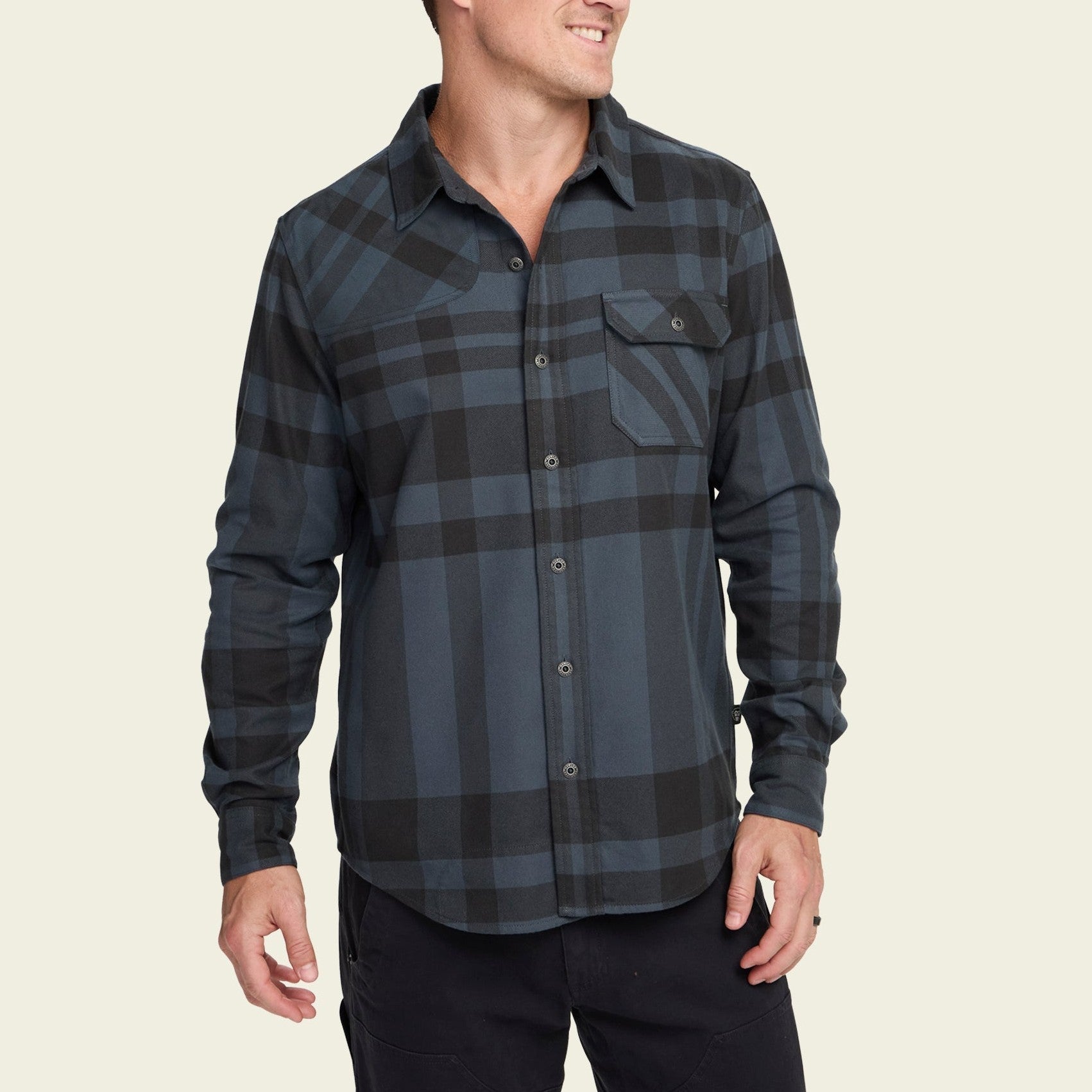 Roper's Clothing plaid flannel shirt in Mega Plaid: Petrol, cuff and sleeve detail