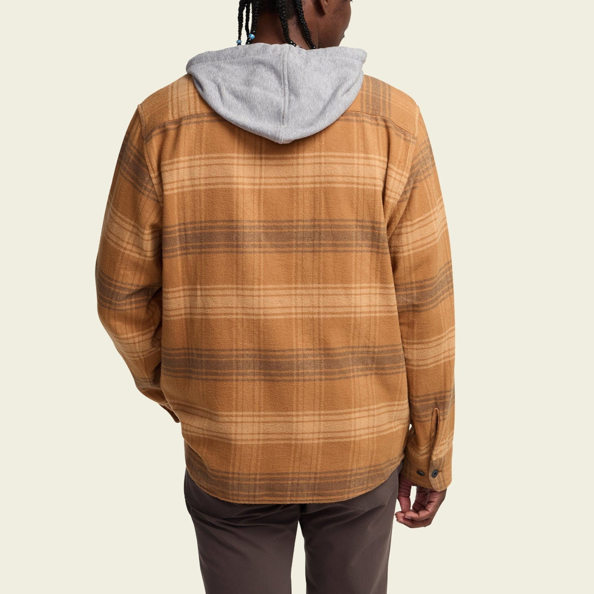 plaid hooded flannel in Mesa Plaid: Duck Brown, fabric close-up