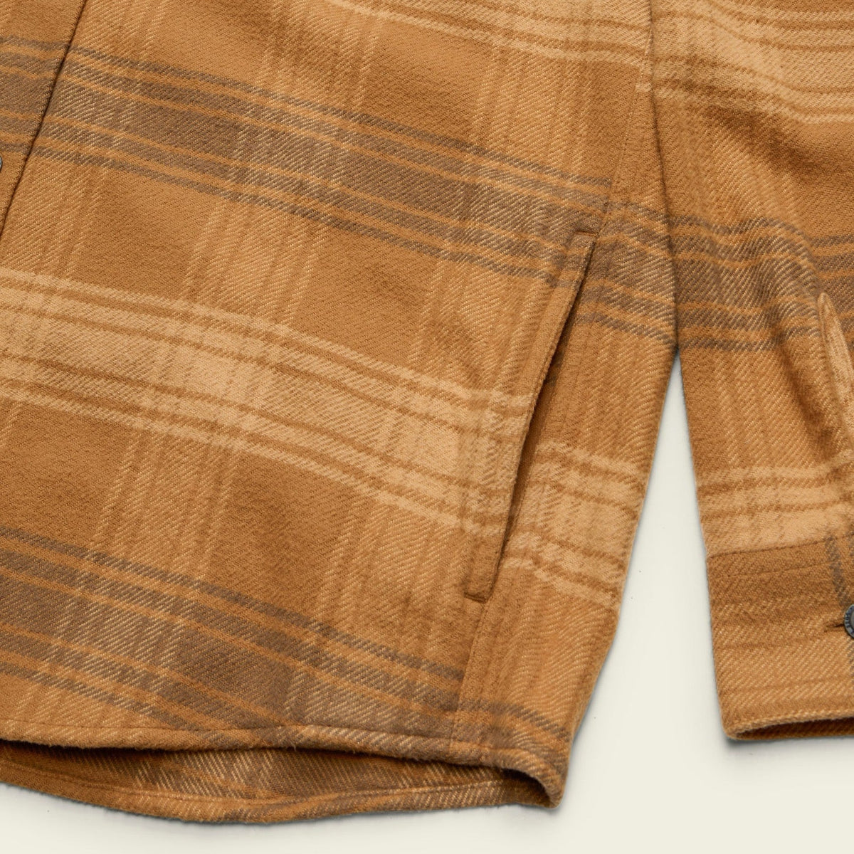 plaid hooded flannel in Mesa Plaid: Duck Brown, worn on model