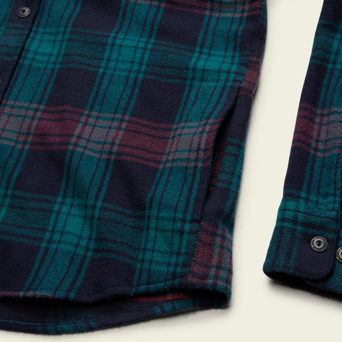 plaid hooded flannel in Mesa Plaid: Midnight, worn on model