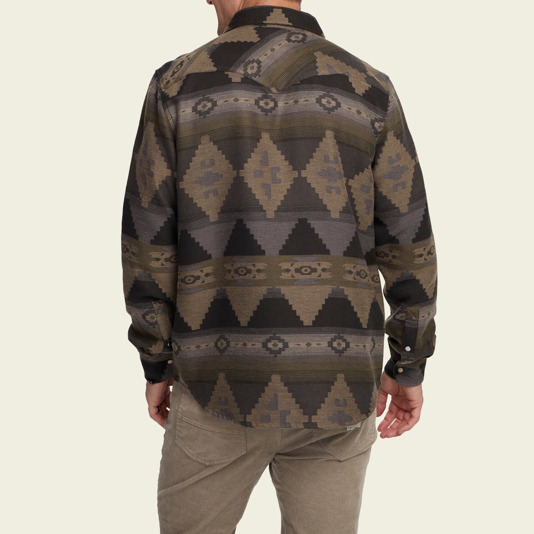 Roper's Clothing print flannel shirt in Mitla Motifs: Dusk, fabric close-up