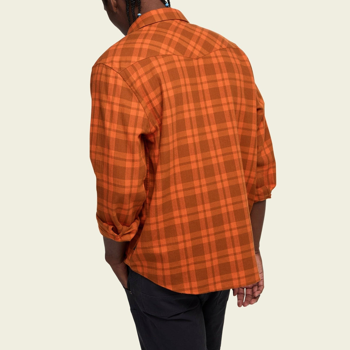 plaid flannel shirt in Cohen Plaid: Pumpkin, fabric close-up
