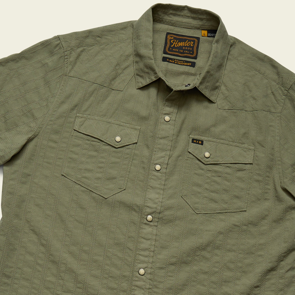 Roper's Clothing stripe cotton pearl snap shirt in Eyelet Stripe: Cadet, cuff and sleeve detail