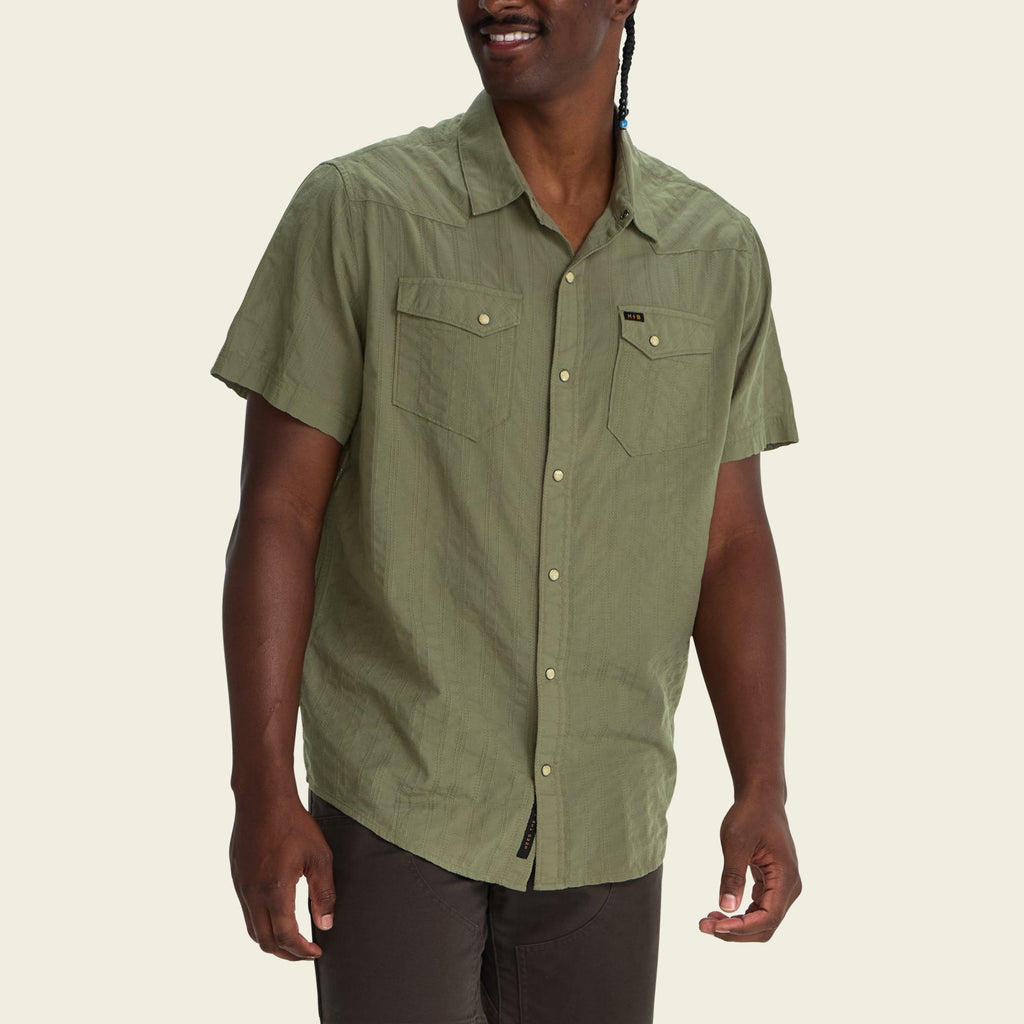 Roper's Clothing stripe cotton pearl snap shirt in Eyelet Stripe: Cadet, fabric close-up