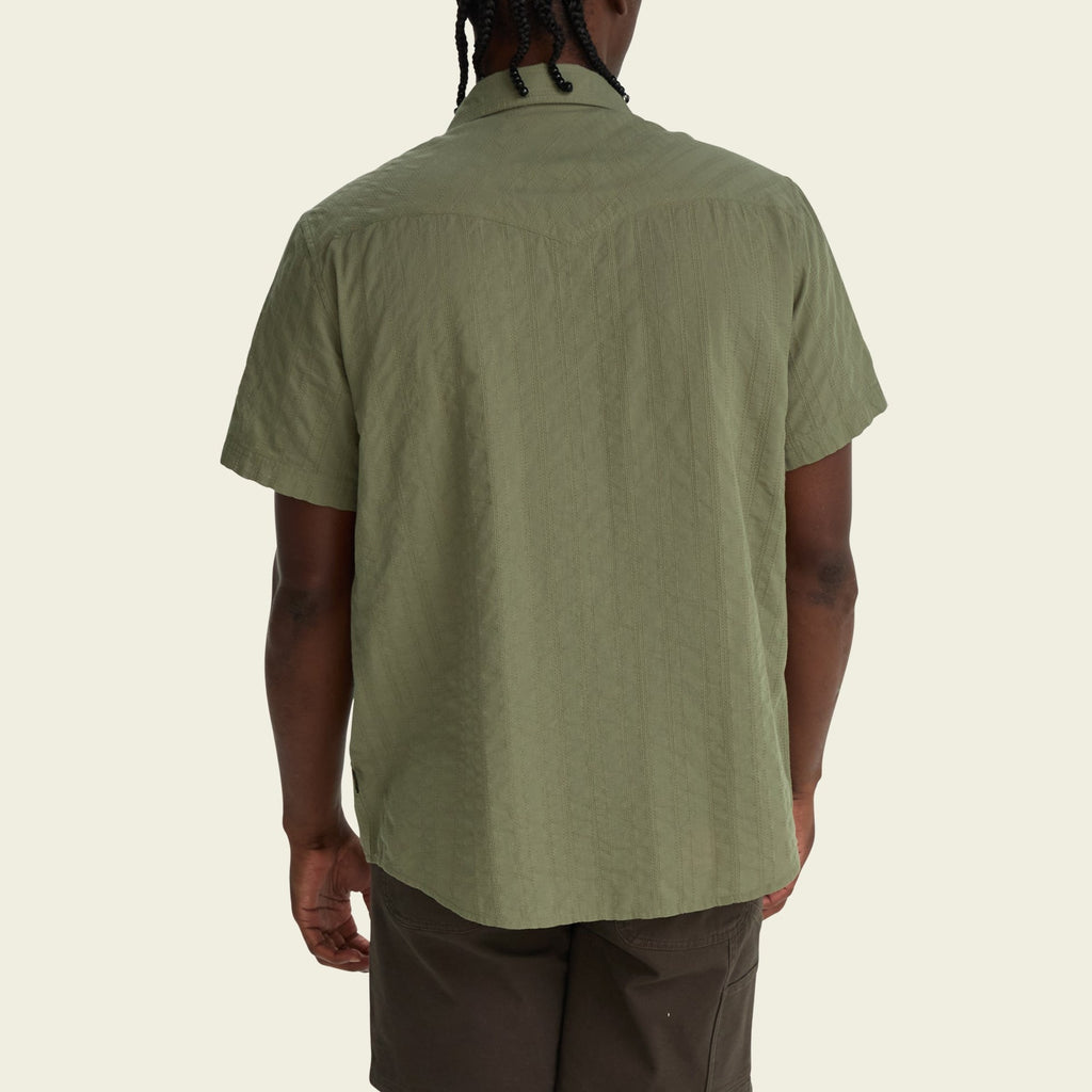 Roper's Clothing stripe cotton pearl snap shirt in Eyelet Stripe: Cadet, collar detail