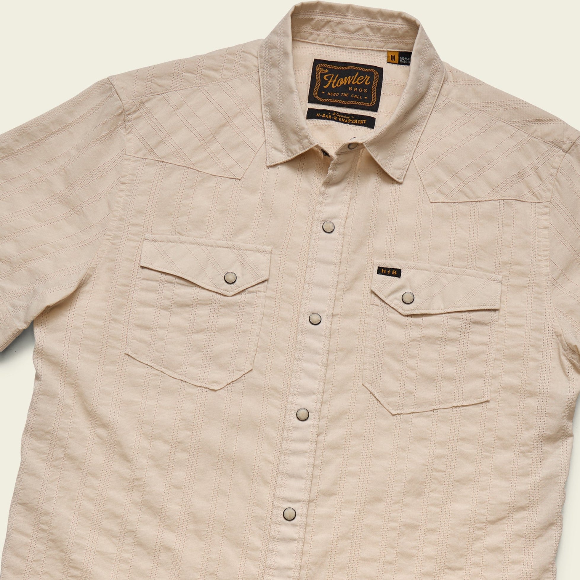 Roper's Clothing stripe cotton pearl snap shirt in Eyelet Stripe: Off White, cuff and sleeve detail