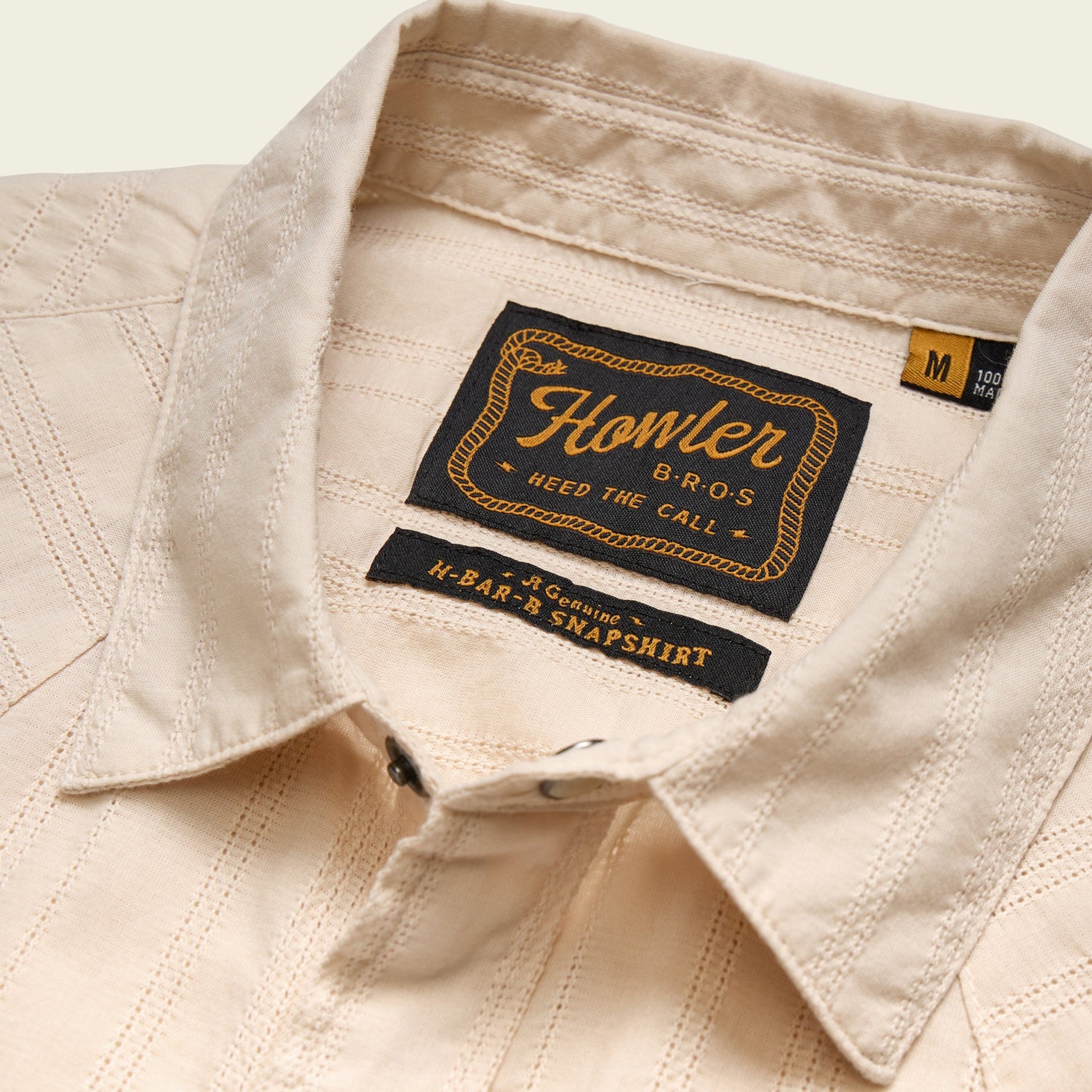 Roper's Clothing stripe cotton pearl snap shirt in Eyelet Stripe: Off White, worn on model