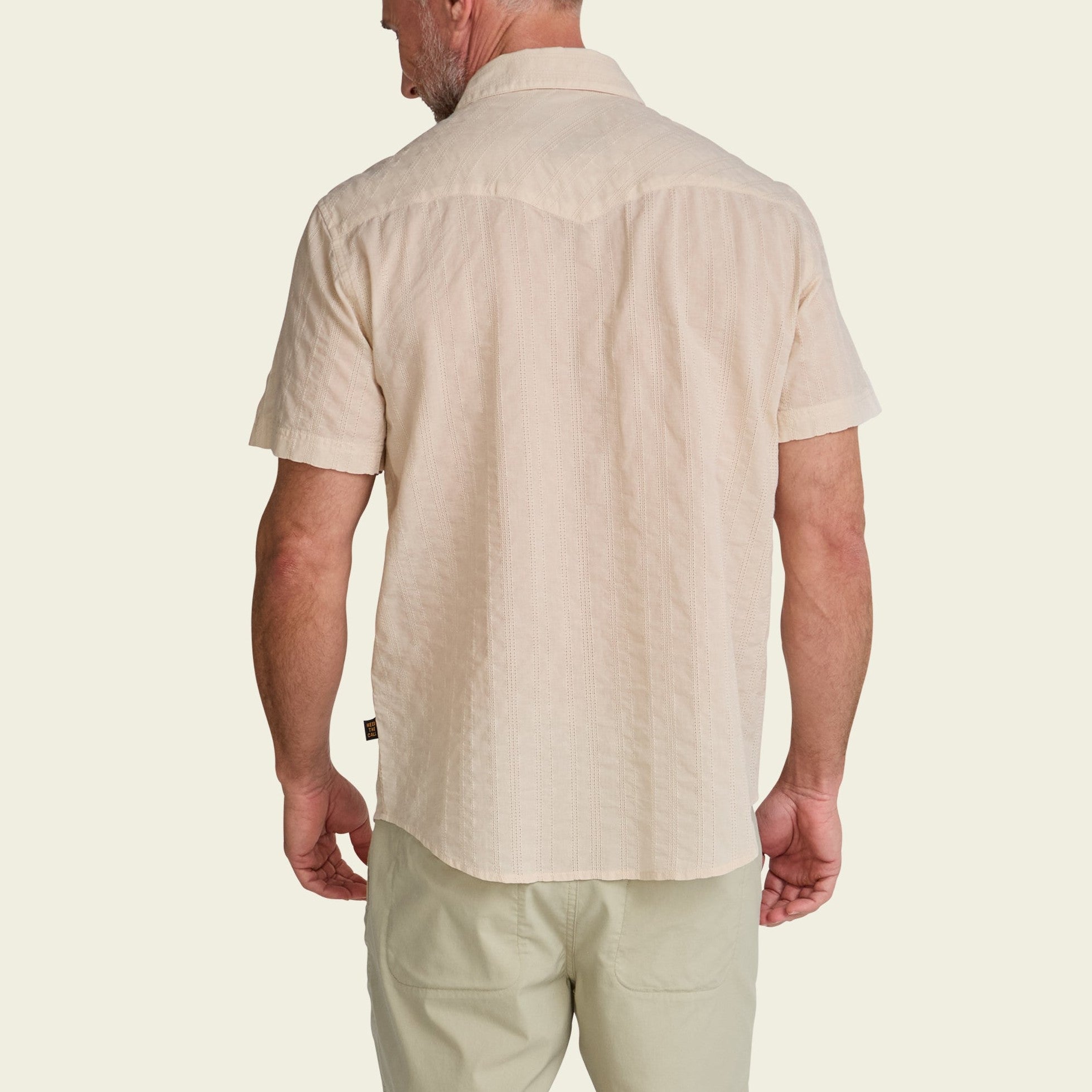 Roper's Clothing stripe cotton pearl snap shirt in Eyelet Stripe: Off White, collar detail