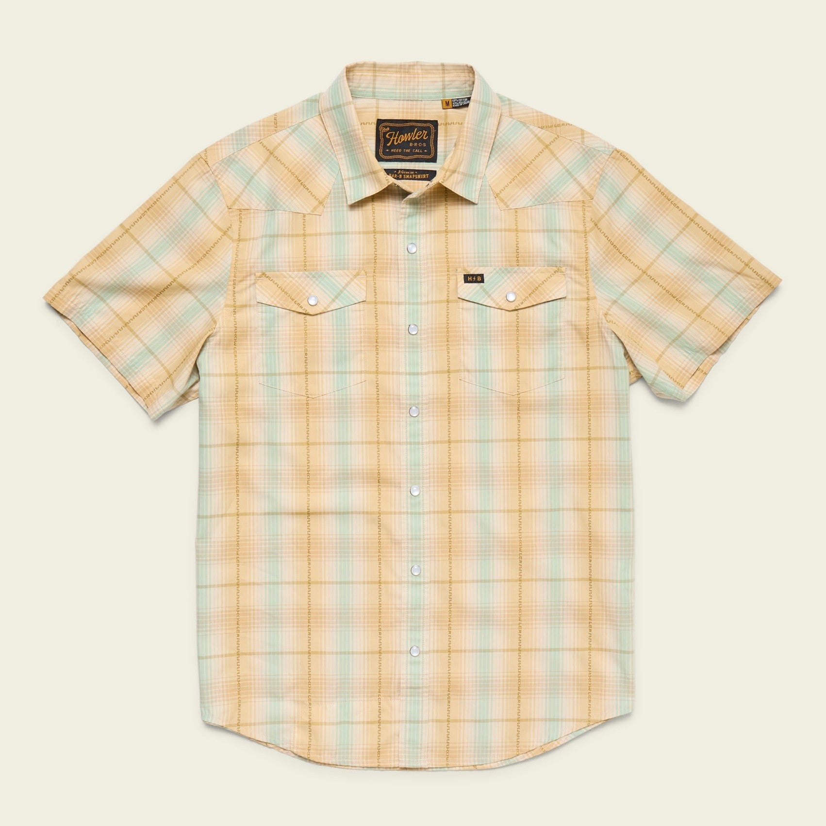 Roper's Clothing plaid cotton pearl snap shirt in Prairie Plaid: Gold, front view